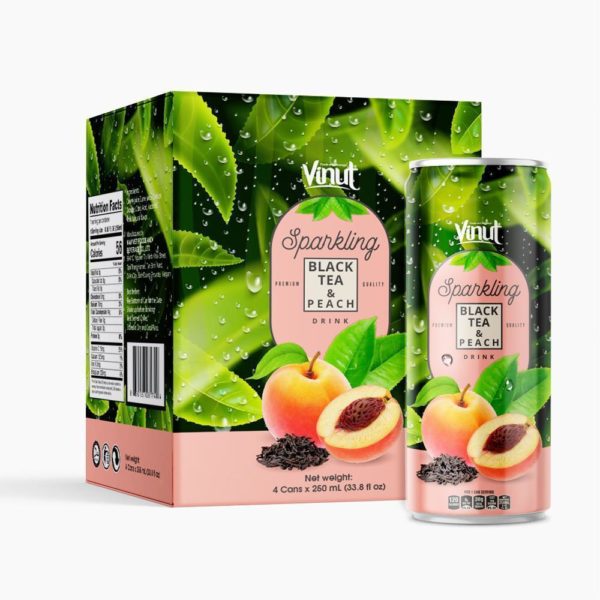 Box 4 Cans VINUT Premium Back tea Peach Sparkling water