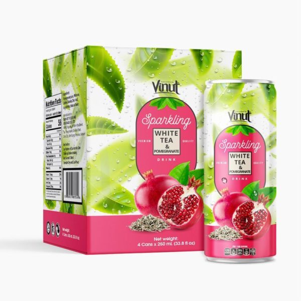 Box 4 Cans VINUT Premium White tea Pomegranate Sparkling water