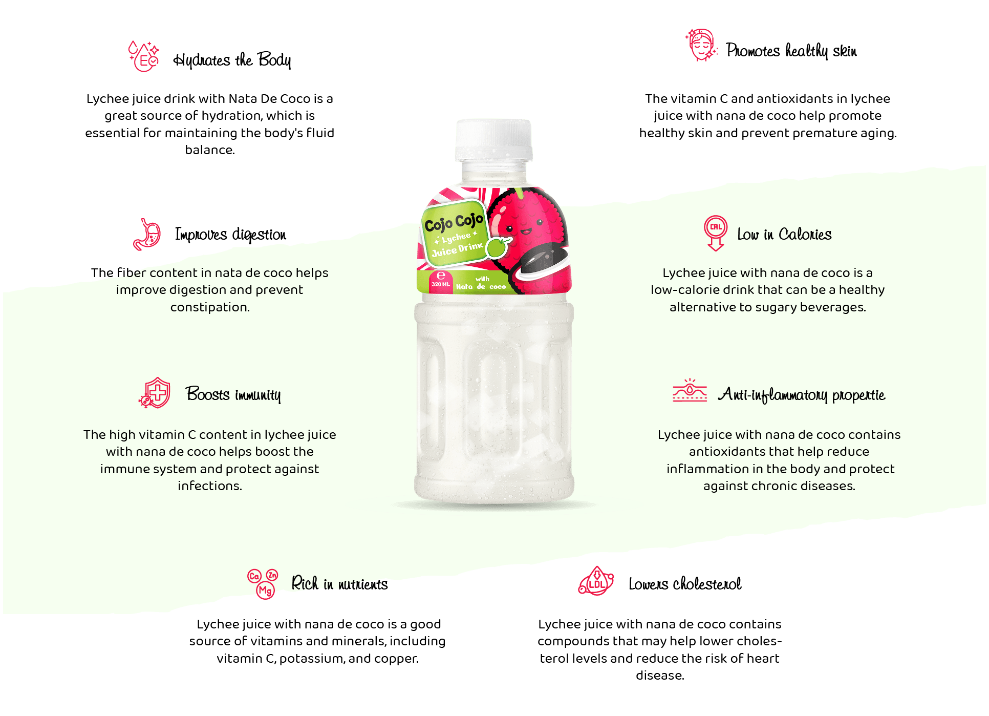 Lychee juice with Nata de coco benefits & nutrition facts