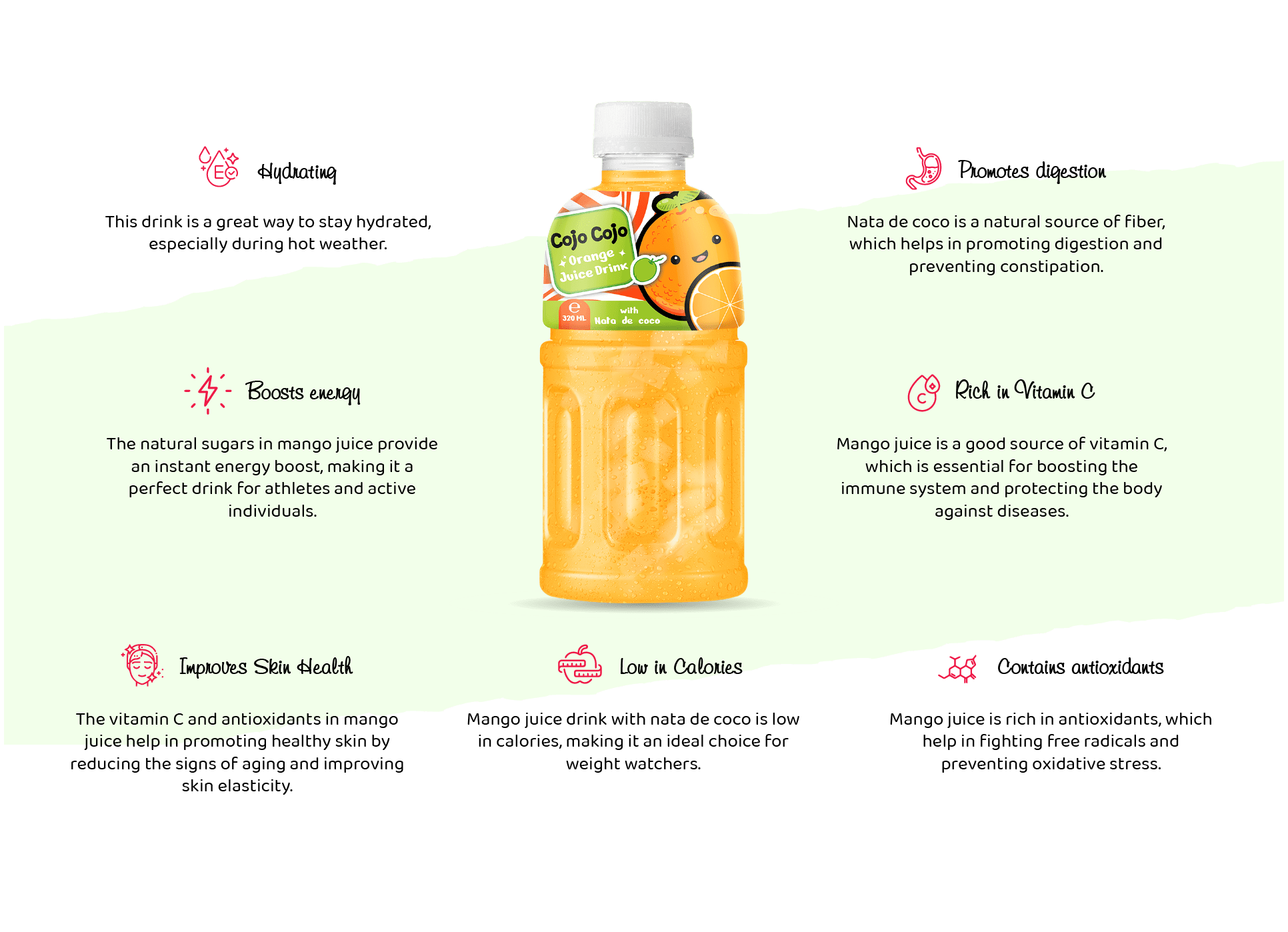 Orange juice with Nata de coco benefits & nutrition facts