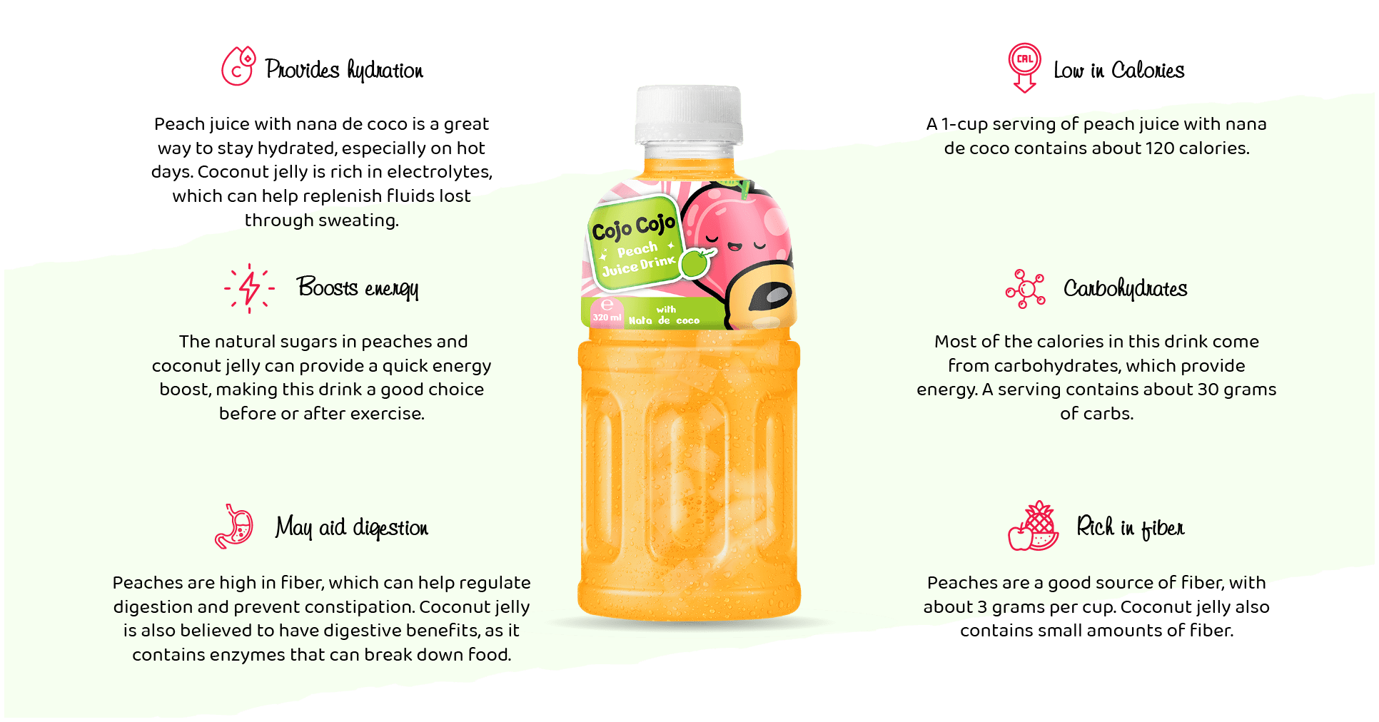 Peach juice with Nata de coco benefits & nutrition facts