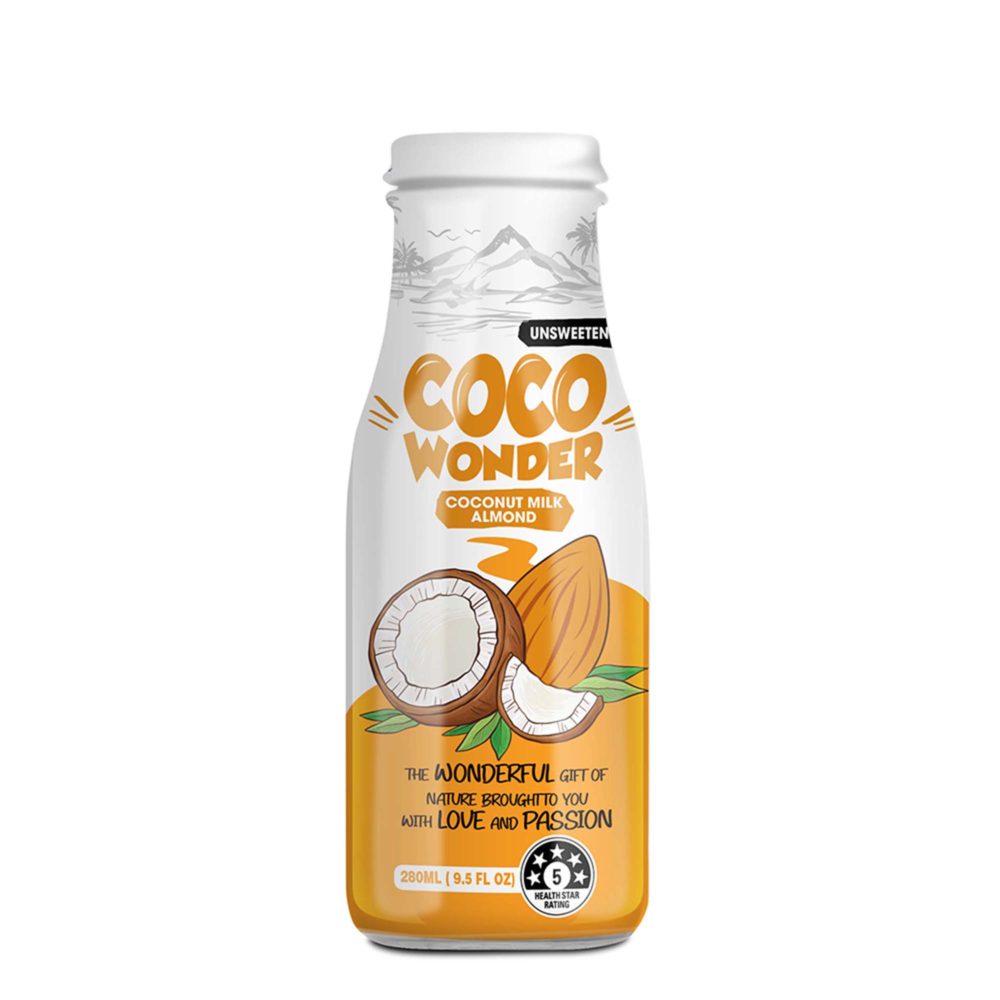 280ml Cocowonder Coconut milk with Almond Lactose Free No Added Sugar Gluten Free No Preservatives Zero Cholesterol Dairy Free Source of Calcium Vitamins